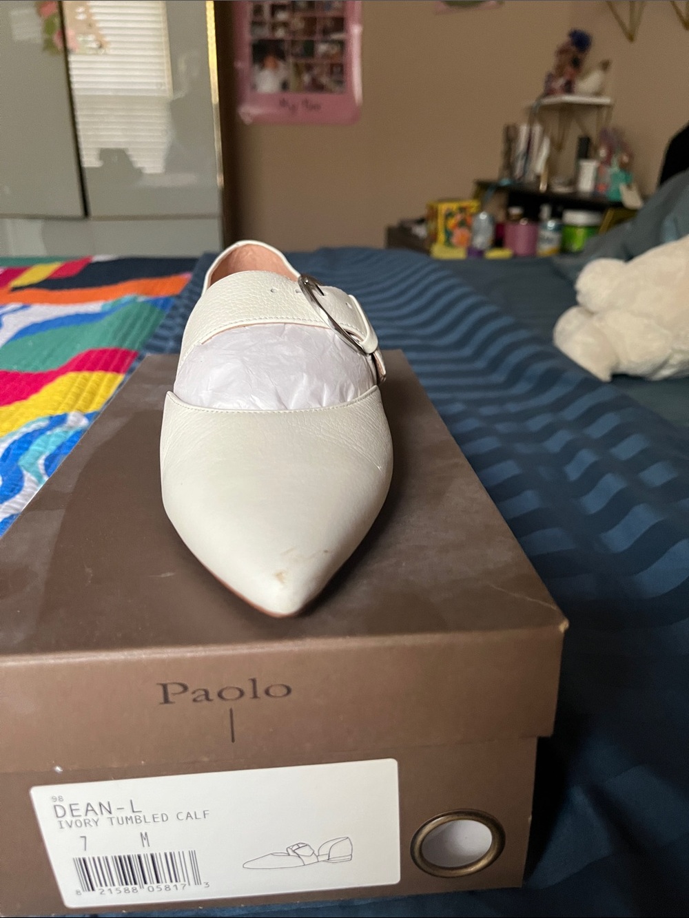 Paolo Ivory Pointed Mule with Buckle Accent
